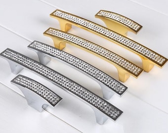 Crystal Dresser Drawer Pulls Handles Knobs Cabinet Knob Rhinestone Glass Kitchen Furniture Handle Pull Hardware Silver Gold