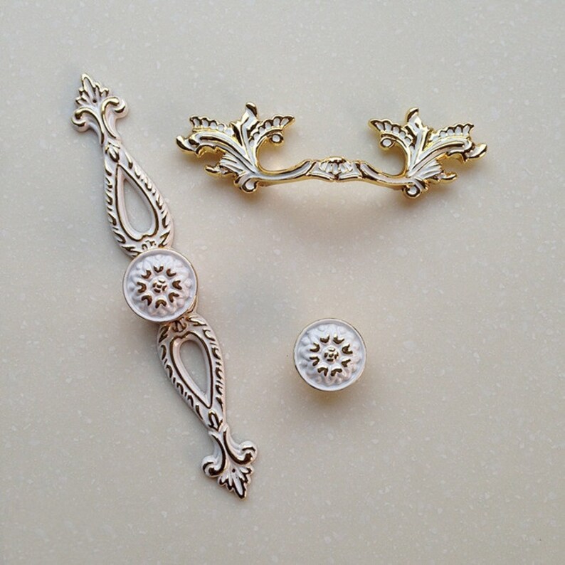3 French Shabby Chic Dresser Drawer Pulls Handles / Gold Etsy