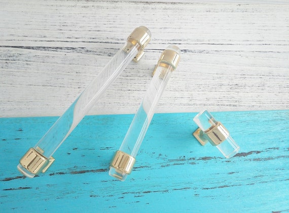 Acrylic Drawer Pull Handles Knobs Clear Gold Silver Dresser Etsy