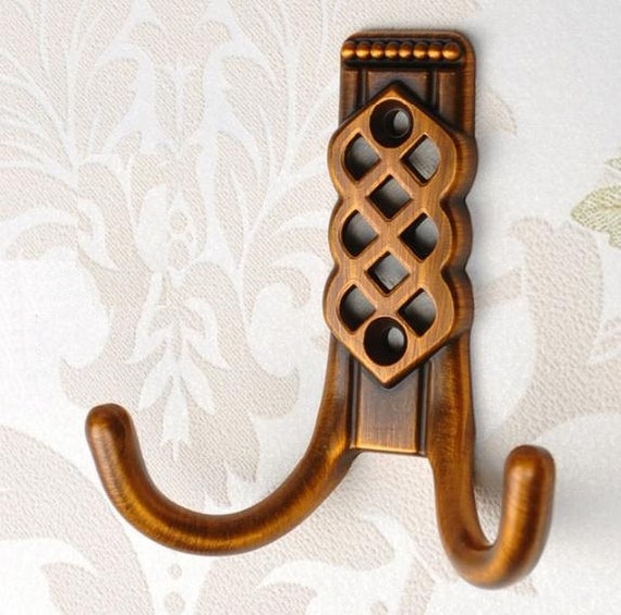 Vintage Look Wall Hooks / Decorative Hooks Antique Brass / Double Wall Hook  / Bronze Coat Hangers Rack Hooks Furniture Hardware 