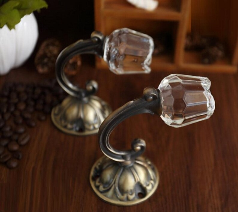 Glass Wall Hooks Decorative Hooks Clear Crystal Antique Bronze Etsy