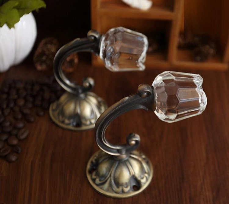 Glass Wall Hooks Decorative Hooks Clear Crystal Antique Bronze Etsy