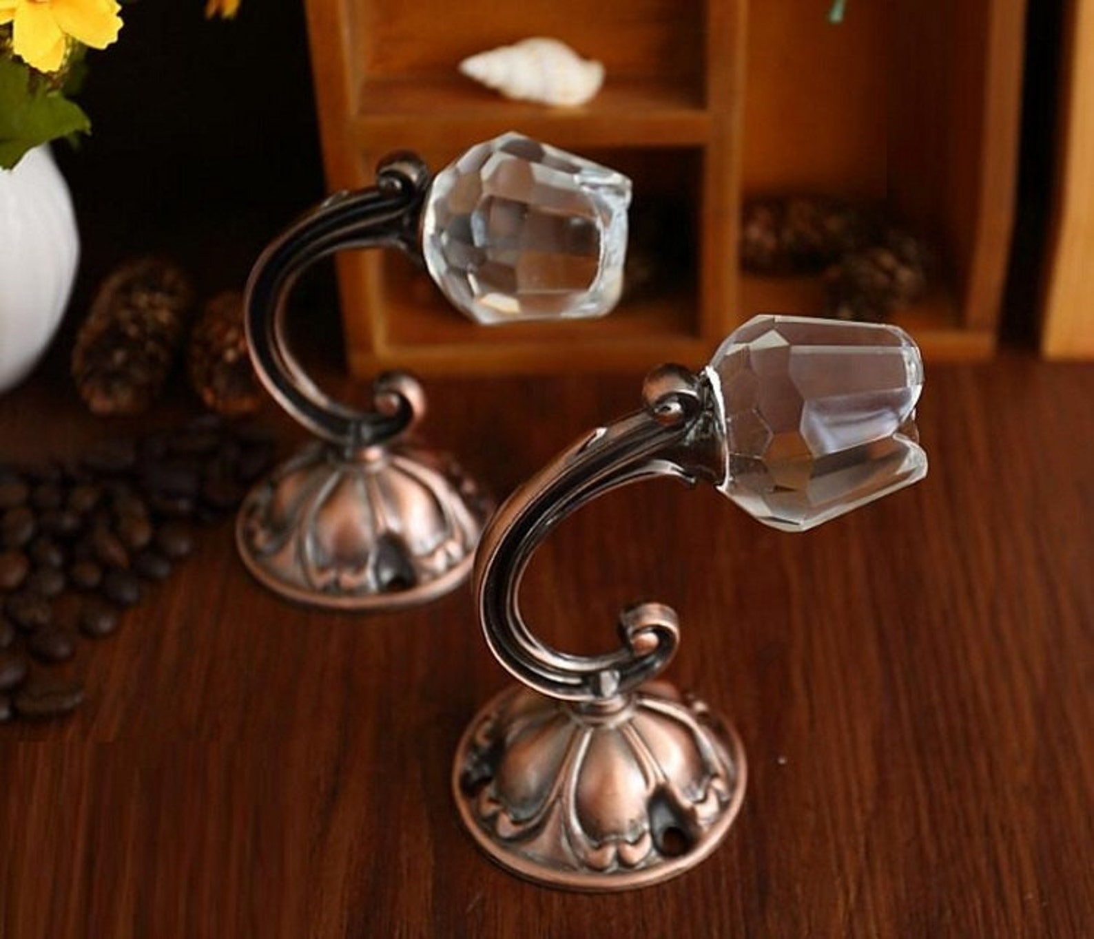 Glass Wall Hooks Decorative Hooks Clear Crystal Antique Bronze Etsy