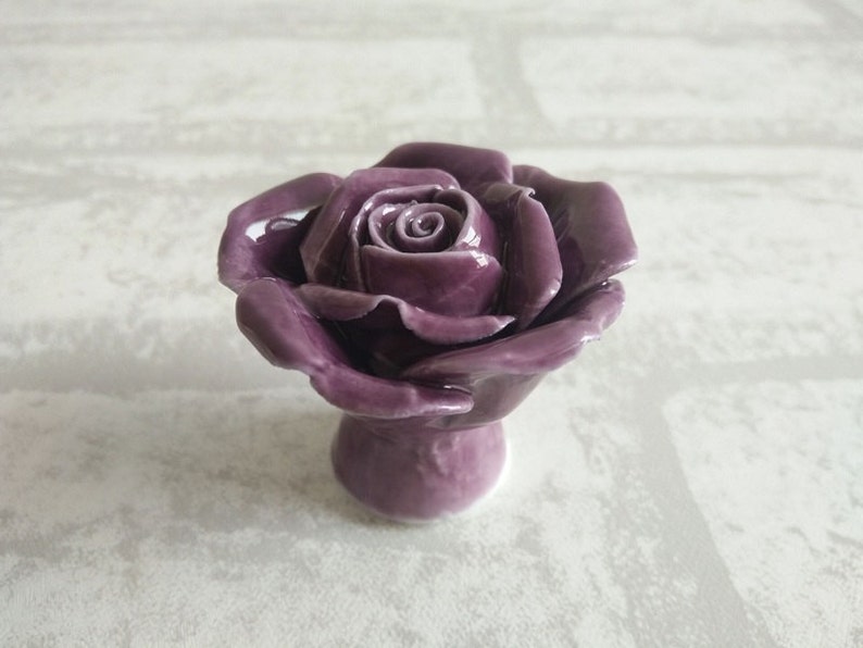Purple Knobs Rose Flower Handles Pulls / Chic Dresser Knobs Etsy