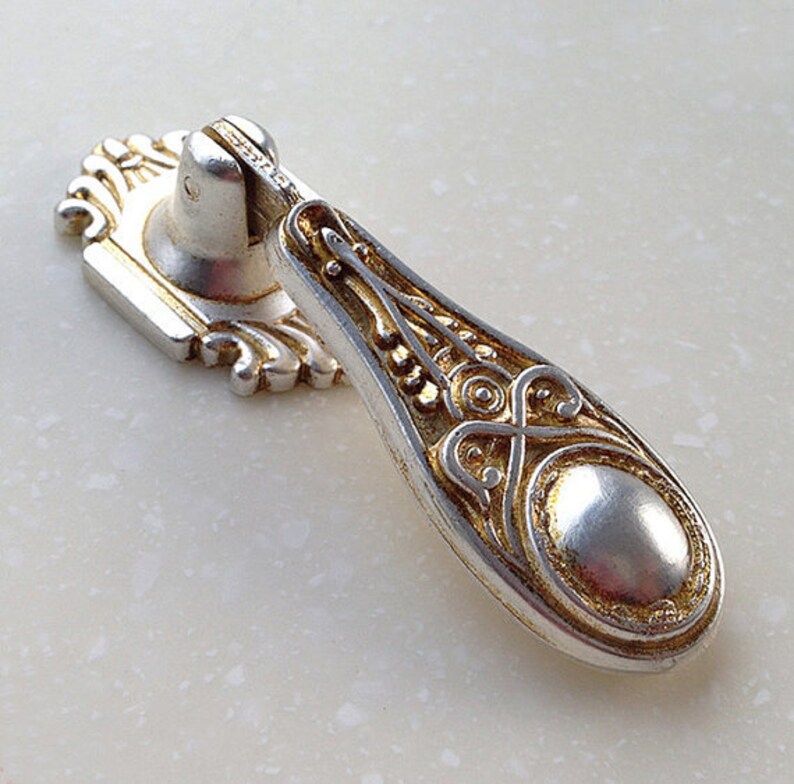 Antique Silver Dresser Drawer Pull Handles Knob Metal Drop Etsy