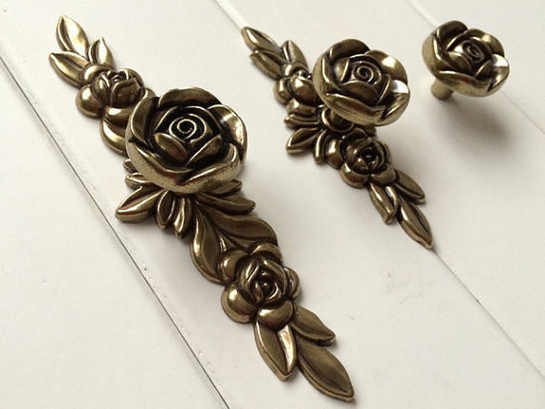 Dresser Knobs Drawer Knob Pulls Pull Handles Rose Flower Etsy