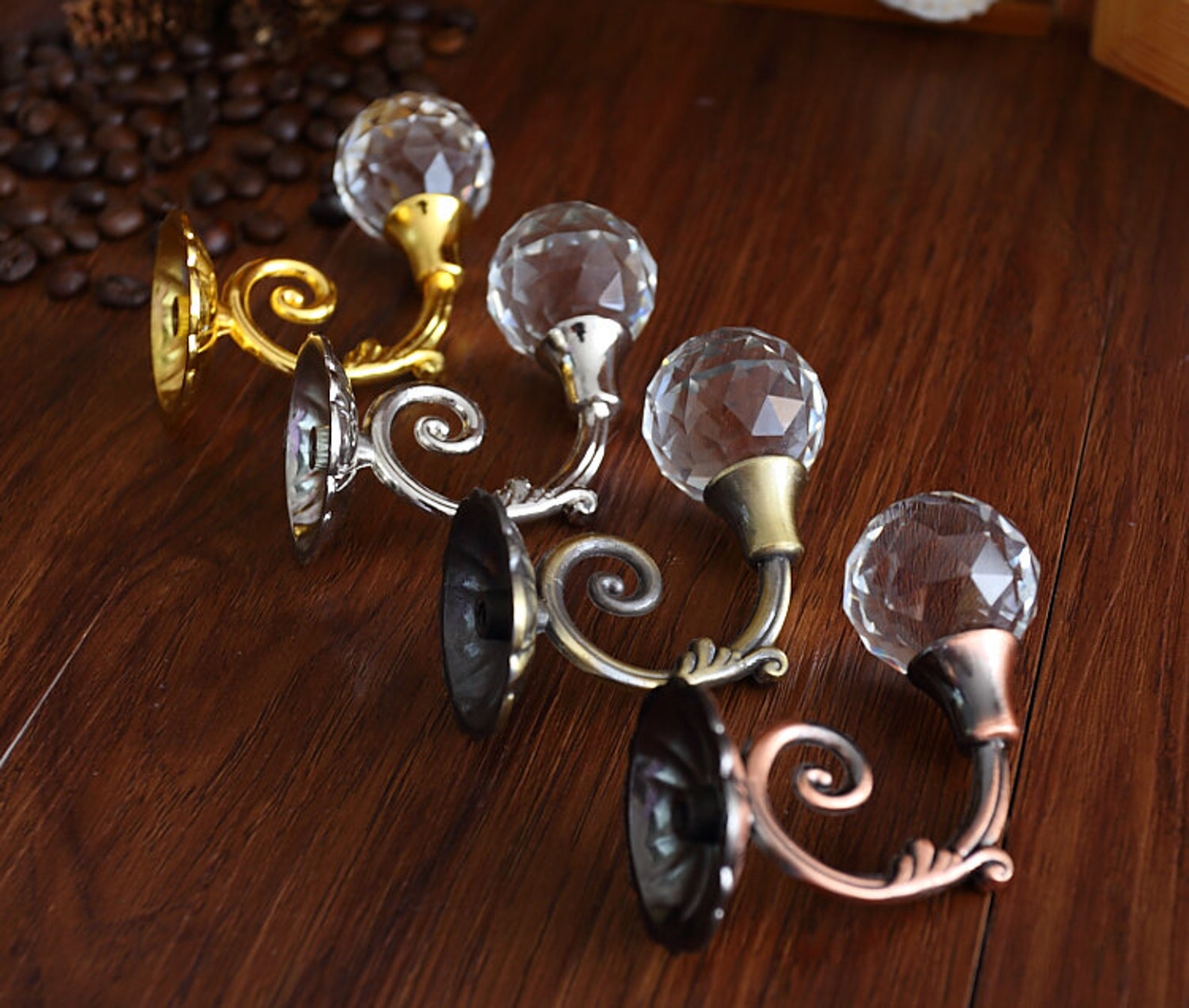 Glass Wall Hooks Decorative Hooks Clear Crystal Silver Gold Etsy