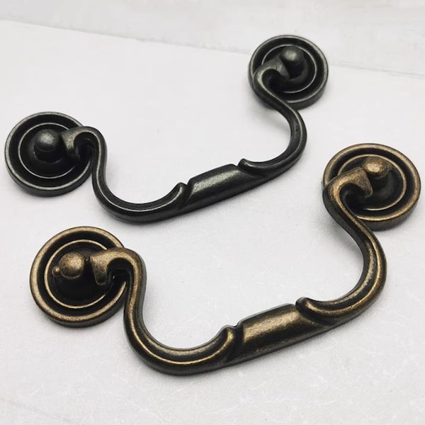 3.75" Vintage Style Drop Bail PullDrawer Pulls Handles Dresser Pull Handle Antique Bronze Knobs Swing Kitchen Cabinet Door Handle Pull 96 mm