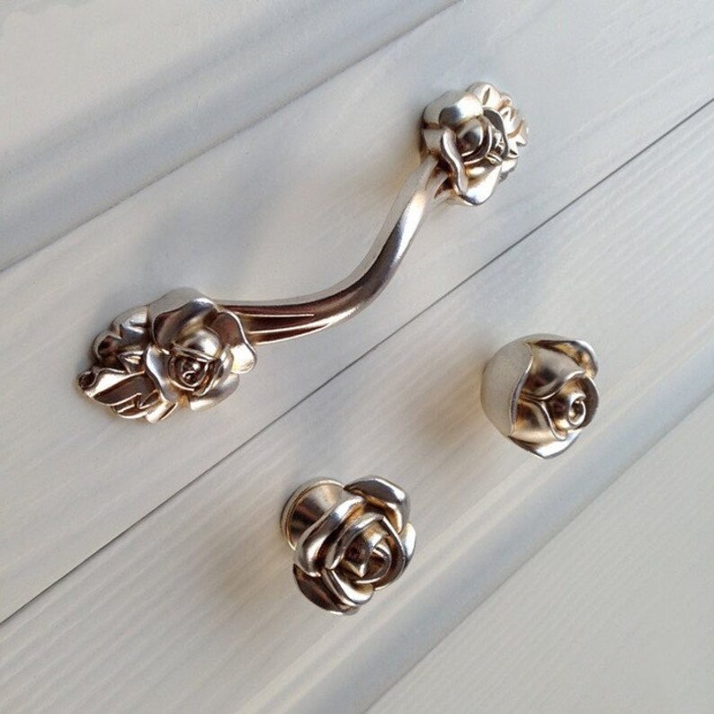 Knob Rose Knobs Flower Dresser Knob Pulls Drawer Pull Handles Etsy