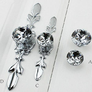 Glass Dresser Knob Pull Crystal Drawer Knobs Pulls Handle Silver Chrome Clear Rhinestone Kitchen Cabinet Door Handle Back Plate Bling Blings