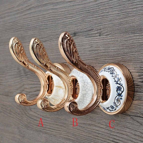 Ceramic Wall Hook Metal Wall Hooks / Antique Gold Curtain Tie Etsy