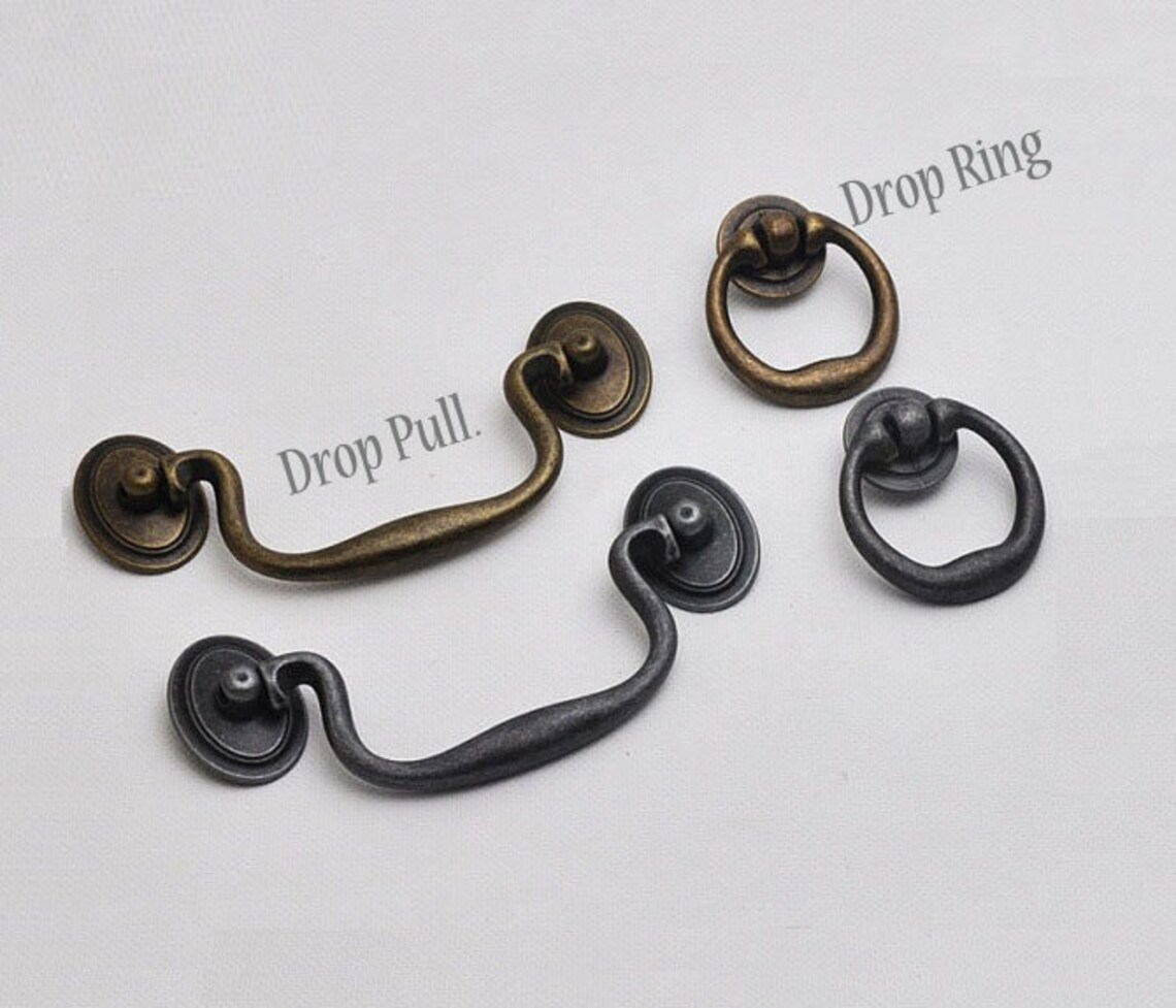 4 Drop Ring Dresser Knobs Rings Bail Drawer Pull Handles Etsy