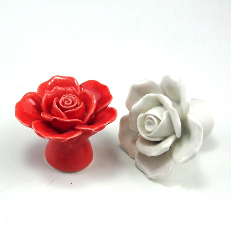 Rose Knobs / Dresser Knob Drawer Pulls Handles / Ceramic Knob Etsy