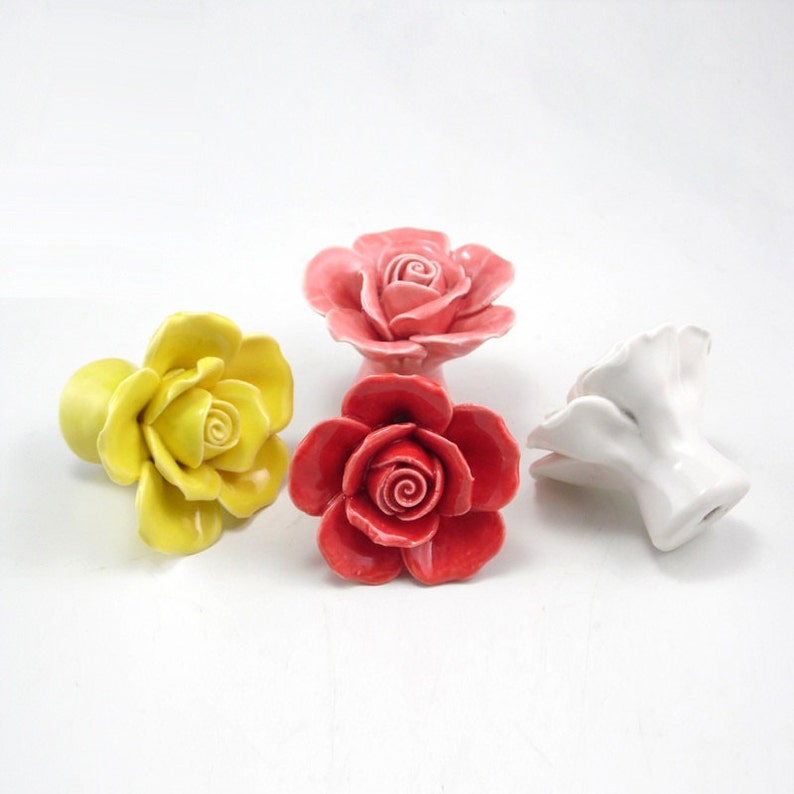 Rose Knobs / Dresser Knob Drawer Pulls Handles / Ceramic Knob Etsy