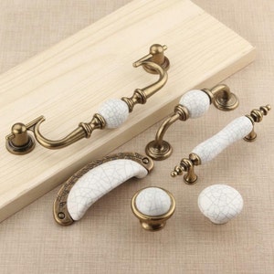 Dresser Pulls Drawer Pull Handles Knobs Antique Bronze White Porcelain Kitchen Cabinet Door Pulls Furniture Hardware Ceramic