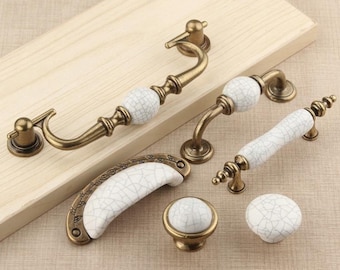 Dresser Pulls Drawer Pull Handles Knobs Antique Bronze White Porcelain Kitchen Cabinet Door Pulls Furniture Hardware Ceramic