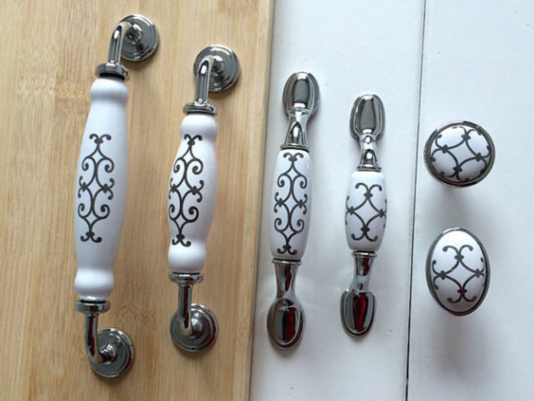 3 3.75 5 6.3 White Dresser Pulls Drawer Pull Handles Kitchen Door Knobs Silver Furniture