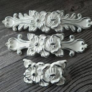 3.75 5Shabby Chic Dresser Drawer Pulls Handles White Silver / French Country Kitchen Cabinet Handle Pull Antique Furniture Hardware image 2