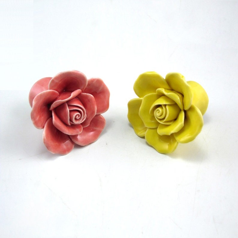 Rose Knobs / Dresser Knob Drawer Pulls Handles / Ceramic Knob Etsy