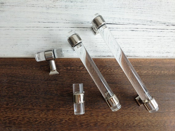 Acrylic Drawer Pull Handles Knobs Clear Silver Dresser Pulls Etsy