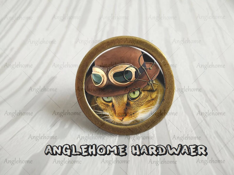 Steampunk Cat Drawer Knobs Pulls Handles Antique Brass Etsy