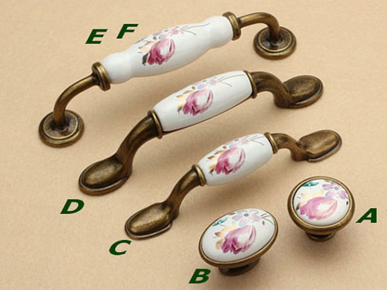 3 3.75 5 6.3 Kitchen Cabinet Pulls Handles Knobs / Dresser Drawer Pull Handles Door Handles White Flower Antique Bronze 76 96 128 160 mm image 2