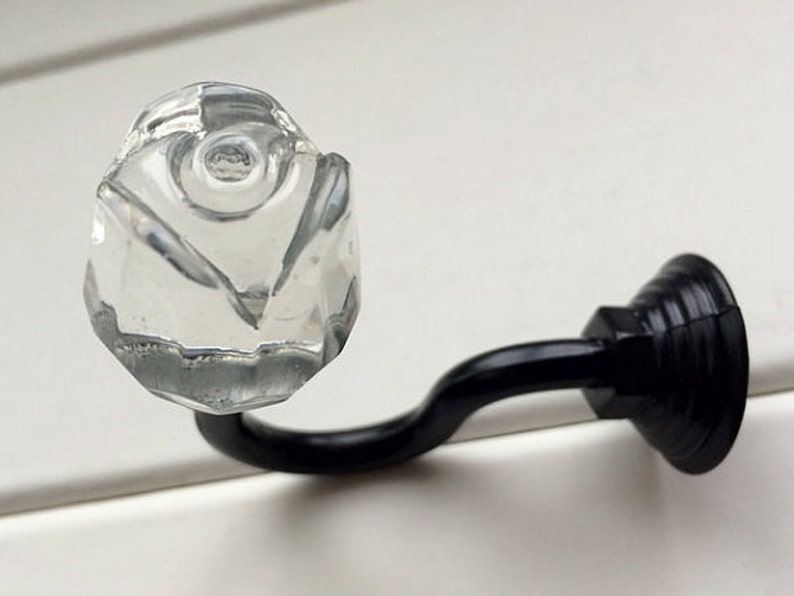 Rose Glass Wall Hooks Decorative Hooks Clear Crystal Etsy