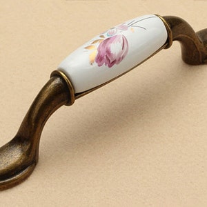 3 3.75 5 6.3 Kitchen Cabinet Pulls Handles Knobs / Dresser Drawer Pull Handles Door Handles White Flower Antique Bronze 76 96 128 160 mm image 4