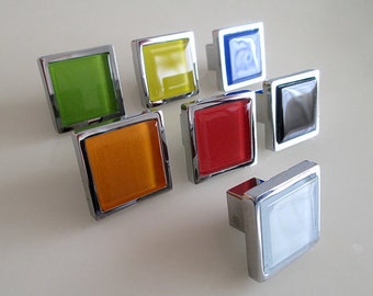 Glass Knobs Dresser Knob Drawer Knobs Pulls Handles Square Kitchen Cabinet Knobs Handle Hardware Red Yellow White Black Blue Green Orange