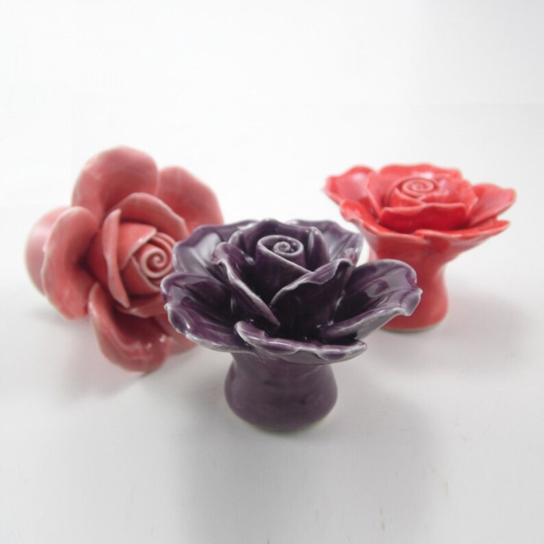 Rose Knobs / Dresser Knob Drawer Pulls Handles / Ceramic Knob Etsy