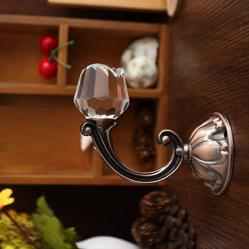 Glass Wall Hooks Decorative Hooks Clear Crystal Antique Bronze Etsy