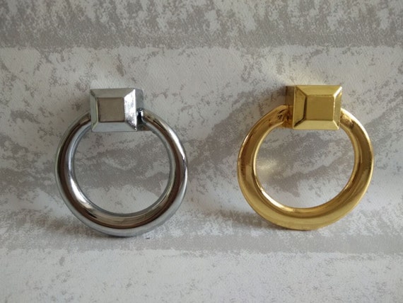 Gold Silver Dresser Drawer Pull Handles Knob Metal Drop Ring Etsy