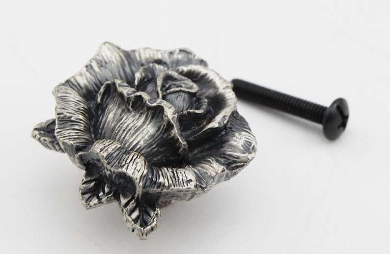 Antique Silver Drawer Knobs Rose Flower Knobs Knobs Etsy