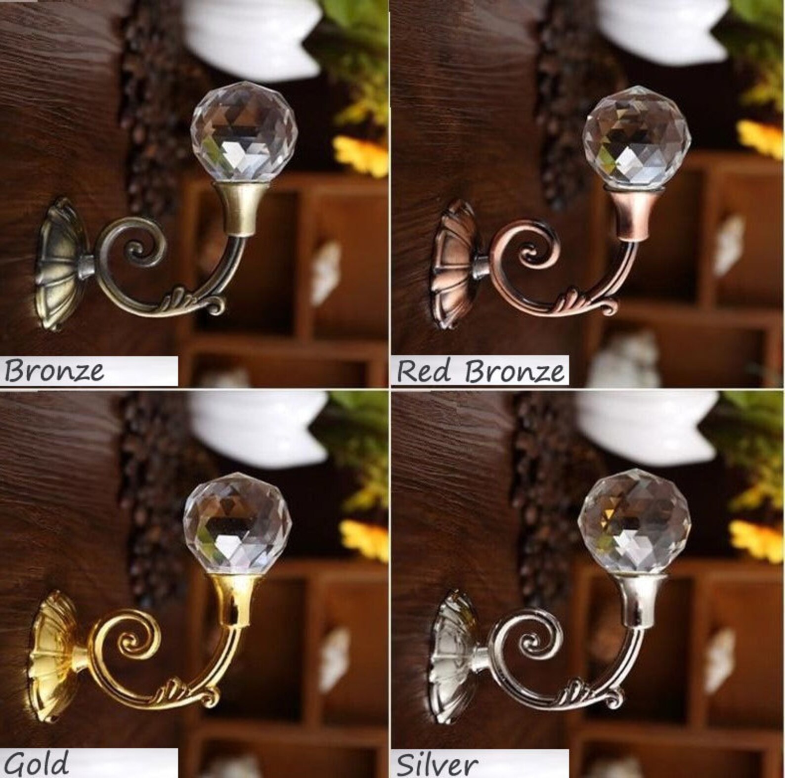 Glass Wall Hooks Decorative Hooks Clear Crystal Silver Gold Etsy