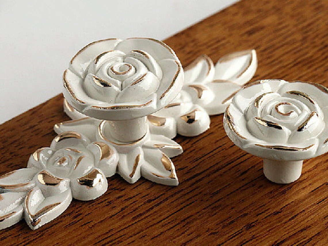 Bouton de tiroir fleur rose commode boutons tire poignées or Etsy