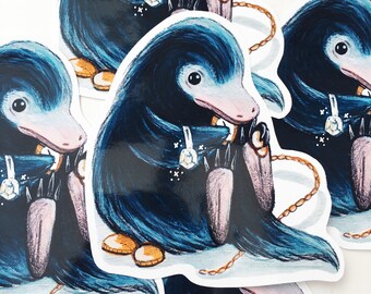 Niffler Fantastic Beasts Laptop Sticker, Illustration of Niffler Laptop Decal, Cute Collectable Animal Sticker, Fan Art Harry Potter Sticker