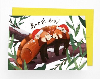 Cute Red Panda Christmas Card, I Love You Red Panda Couple Xmas Card, Christmas Red Panda Card for Other Half