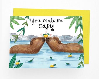 Cute Capybara Anniversary Card, You Make Me Capy Capybara Valentine's Day Card, Capybara Pun Card for Other Half