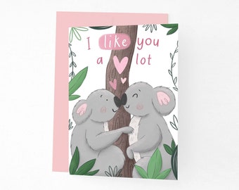I Like You a Lot Koala Valentine's Day Card, Cute Koala Couple Love Card, Koala Valentine's Day Card For Girlfriend, Cute Animals