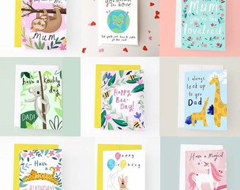 Any 3 Greeting Cards Bundle, Mix and Match Goodies, Greeting Card Pack, Cute Illustrated Love Cards, Birthday Cards, Mum Cards, Dad Cards