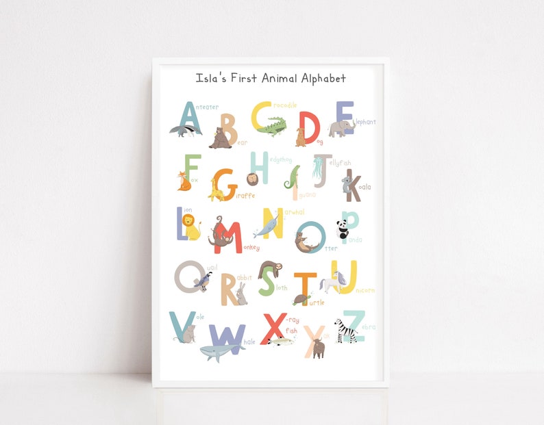 Animal Alphabet Print, Kids Room ABC Print, New Baby Gift, Educational Poster, Alphabet Animal Art Yes