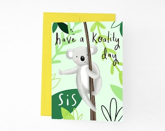 Cute Koala Sister Birthday Card, Animal Card for Sister, Sister Birthday Card, Funny Koala Pun Card, Cool Koala Thumbs Up Card