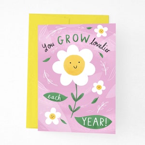 Personalised Cute Flower Birthday Card, You Grow Lovelier Each Year Garden Card, Pink Flower Card, Personalised Name Birthday, Daughter Card image 2