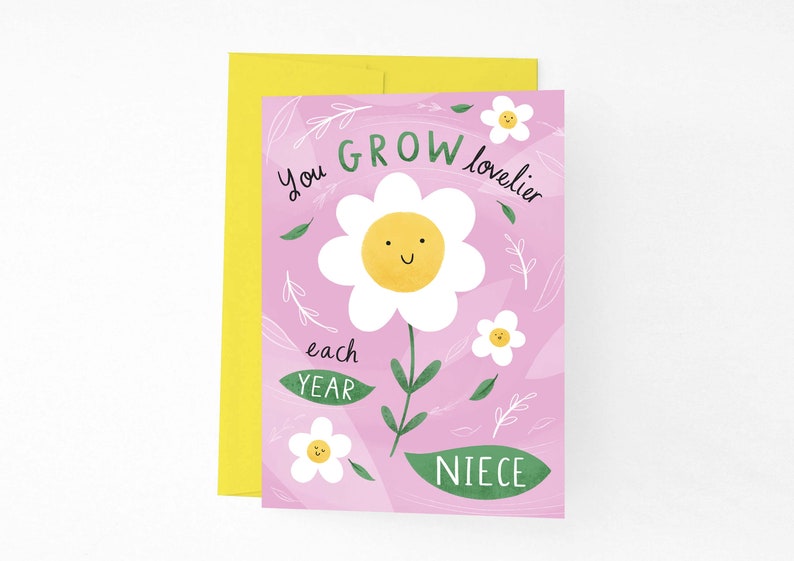 Personalised Cute Flower Birthday Card, You Grow Lovelier Each Year Garden Card, Pink Flower Card, Personalised Name Birthday, Daughter Card image 5