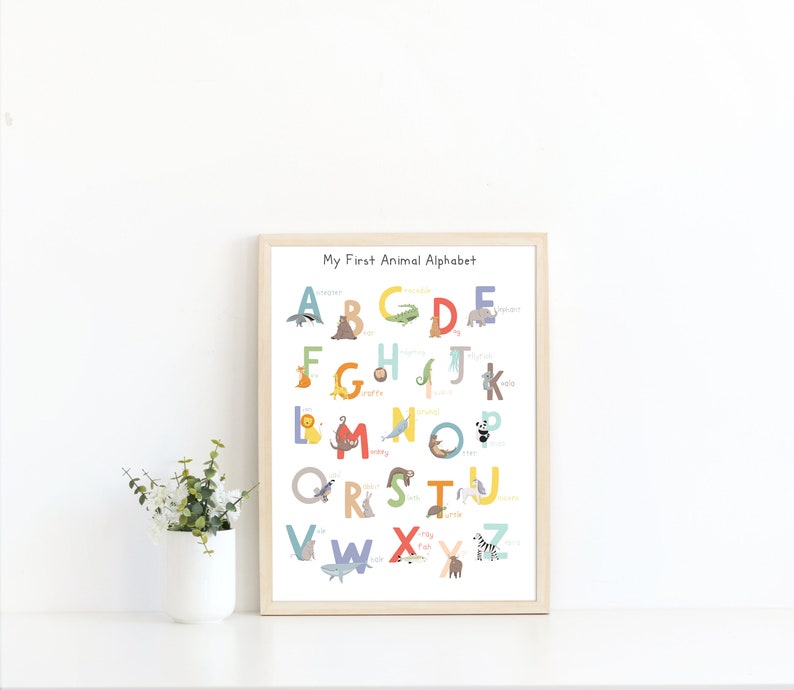 Animal Alphabet Print, Kids Room ABC Print, New Baby Gift, Educational Poster, Alphabet Animal Art No