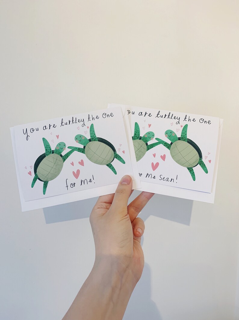 Funny Turtle Valentine's Day Card, Cute Turtle Pun Love Card, Turtley the One For Me Illustrated Valentine Card, Turtle Card For Other Half image 9