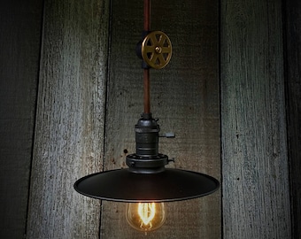 Industrial Black and Copper 8" Concave Shaded Pendant Light , Industrial Lighting, Ceiling Light, Pendant Lighting, Steampunk, Home Decor