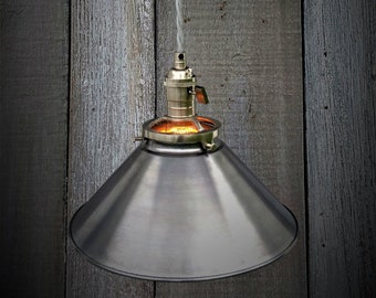 Industrial Pulley and Raw Steel Shaded Pendant Light , Industrial Lighting, Ceiling Light, Pendant Lighting, Steampunk, Home Decor