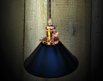 Industrial Polished Copper and Black 8" Shade Pendant Light, Industrial Lighting, Pendant Lighting, Shaded Pendant, Home Decor, Steampunk