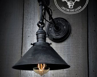 Industrial Shaded Grunge Series Wall Sconce Pulley and Vintage Cord, Wall Sconce, Industrial Lighting, Edison Lighting,Steampunk Lighting